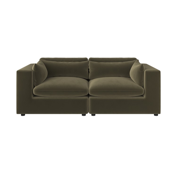 Khaki Green Velvet 3 Seater Sofa - Hudson