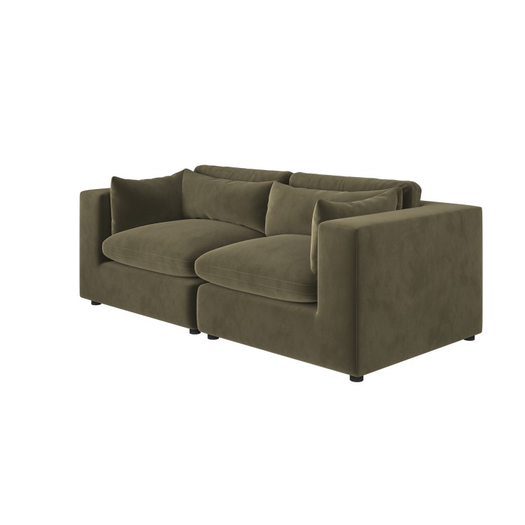 Khaki Green Velvet 3 Seater Sofa - Hudson