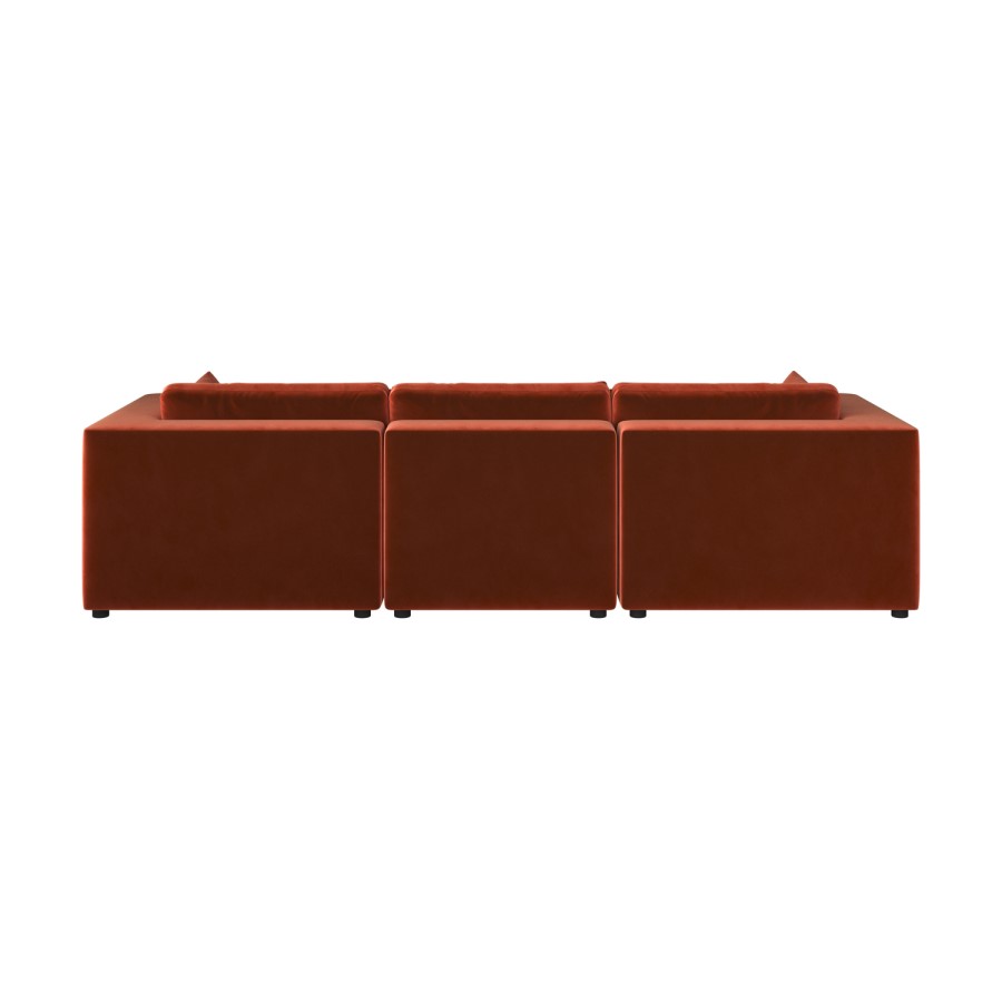 Large Burnt Orange Velvet 4 Seater Sofa - Hudson