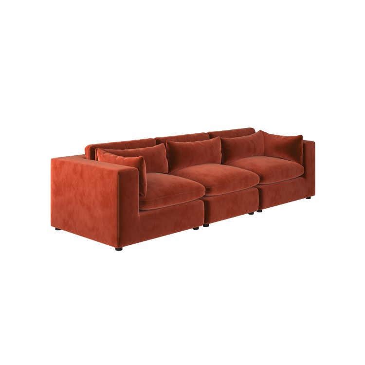 Large Burnt Orange Velvet 4 Seater Sofa - Hudson