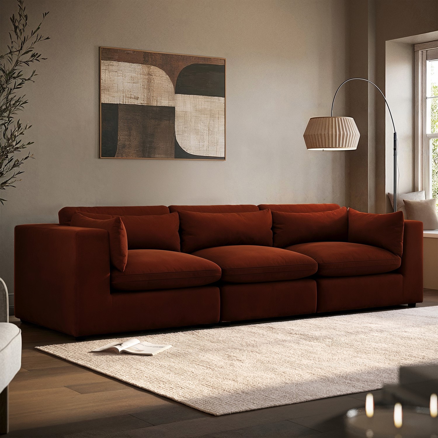 Large Burnt Velvet 4 Seater Sofa