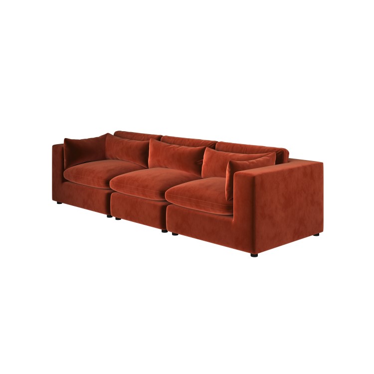 Large Burnt Orange Velvet 4 Seater Sofa - Hudson