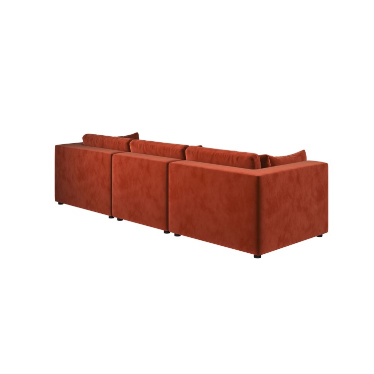 Large Burnt Orange Velvet 4 Seater Sofa - Hudson