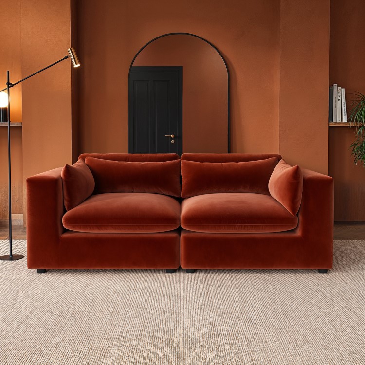 Burnt Orange Velvet 3 Seater Sofa - Hudson