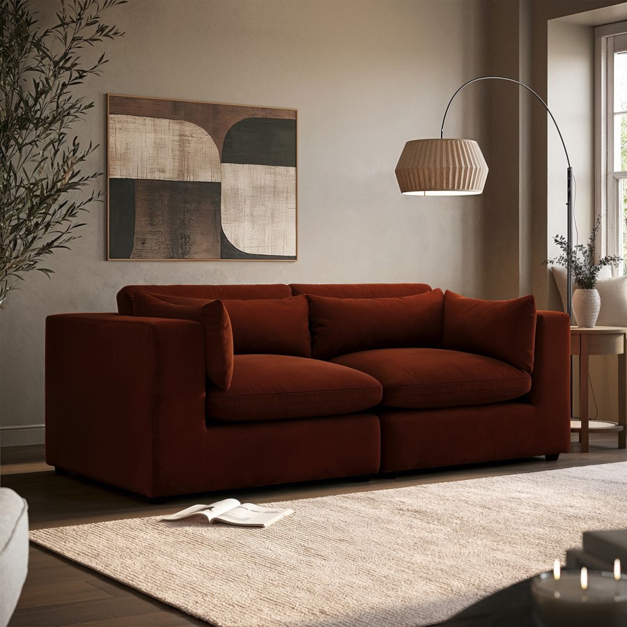 Burnt Orange Velvet 3 Seater Sofa - Hudson