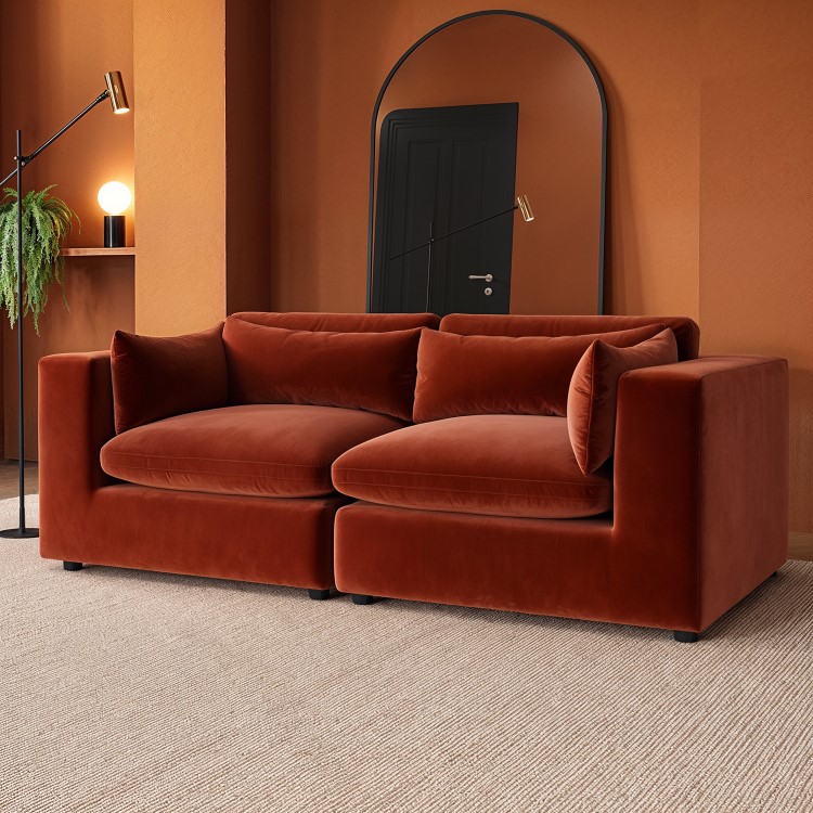 Burnt Orange Velvet 3 Seater Sofa - Hudson