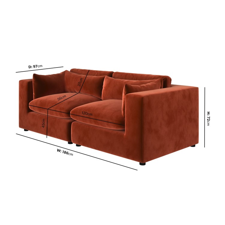 Burnt Orange Velvet 3 Seater Sofa - Hudson