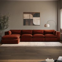 Burnt Orange Velvet 5-Seater L-Shape Corner Sofa with Reversible Chaise - Hudson
