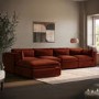 Burnt Orange Velvet 5-Seater L-Shape Corner Sofa with Reversible Chaise - Hudson