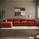 HSN017 Large Burnt Orange Velvet Reversible 5 Seater Chaise Corner Sofa - Hudson