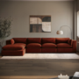 Large Burnt Orange Velvet Reversible 5 Seater Chaise Corner Sofa - Hudson
