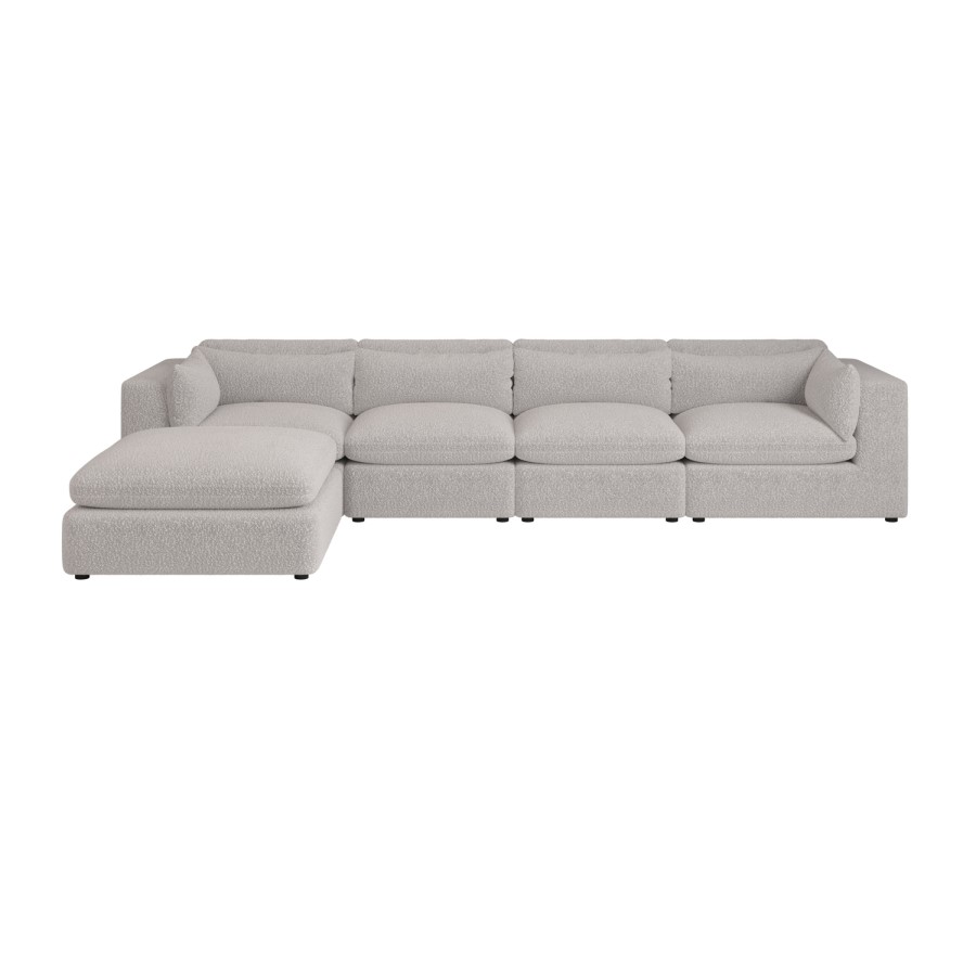 Beige Boucle 5-Seater L-Shape Corner Sofa with Reversible Chaise - Hudson