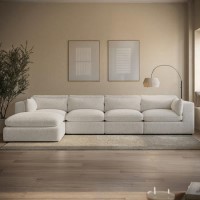 Large Beige Boucle Reversible 5 Seater Chaise Corner Sofa - Hudson Large Beige Boucle Reversible 5 Seater Chaise Corner Sofa - Hudson