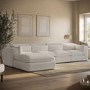 Large Beige Boucle Reversible 5 Seater Chaise Corner Sofa - Hudson