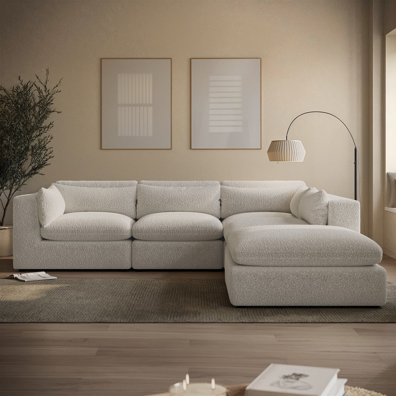 Large Boucle 5 Seater Modular Corner Sofa