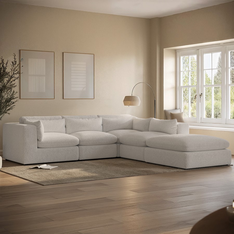 Large Beige Boucle 5 Seater Modular Corner Sofa - Hudson