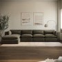 Khaki Green Velvet 5-Seater L-Shape Corner Sofa with Reversible Chaise - Hudson
