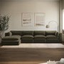 Large Khaki Velvet Reversible 5 Seater Chaise Corner Sofa - Hudson