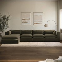 Large Khaki Velvet Reversible 5 Seater Chaise Corner Sofa - Hudson