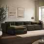 Large Khaki Velvet Reversible 5 Seater Chaise Corner Sofa - Hudson
