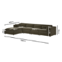 Large Khaki Velvet Reversible 5 Seater Chaise Corner Sofa - Hudson