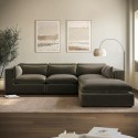 HSN022S Khaki Green Velvet 5 Seater L-Shape Modular Corner Sofa with Reversible Chaise - Hudson