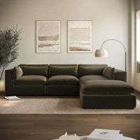 Large Khaki Velvet 5 Seater Modular Corner Sofa - Hudson
