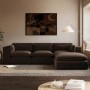 Chocolate Brown Velvet 4-Seater L-Shape Corner Sofa with Reversible Chaise - Hudson