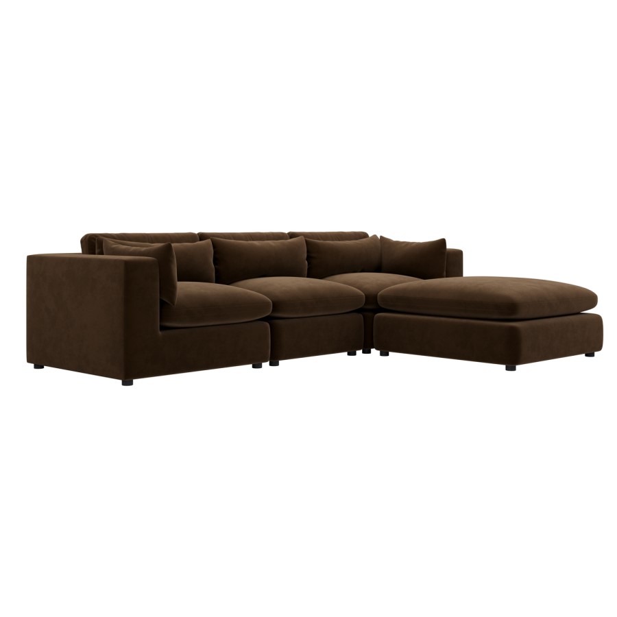 Large Chocolate Brown Velvet 4-Seater Reversible Chaise Corner Sofa – Hudson  