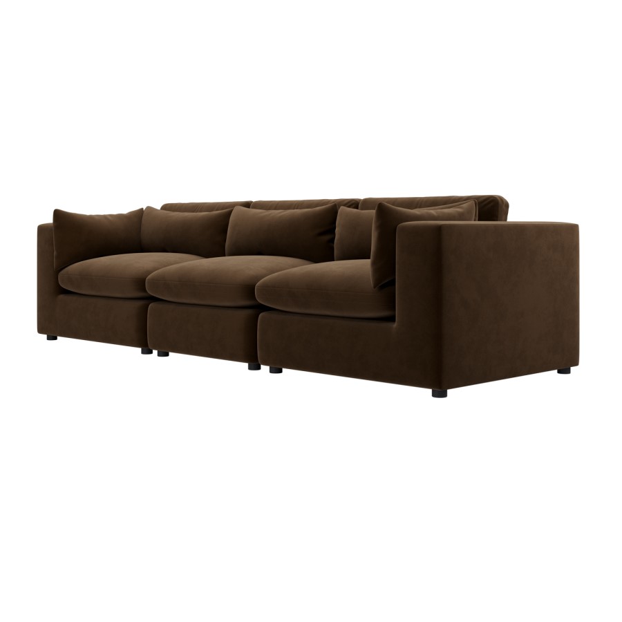Large Chocolate Brown Velvet 4 Seater Sofa - Hudson