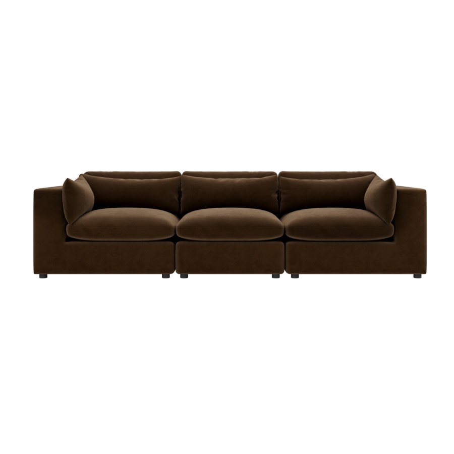 Large Chocolate Brown Velvet 4 Seater Sofa - Hudson