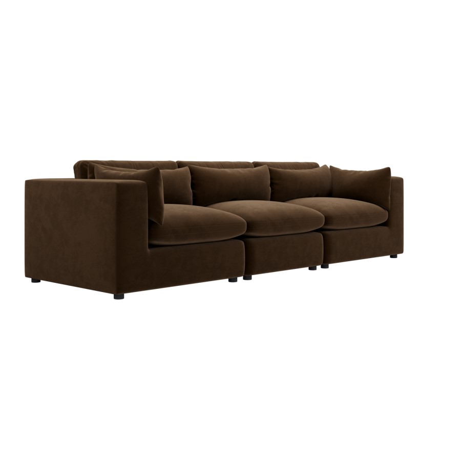 Large Chocolate Brown Velvet 4 Seater Sofa - Hudson