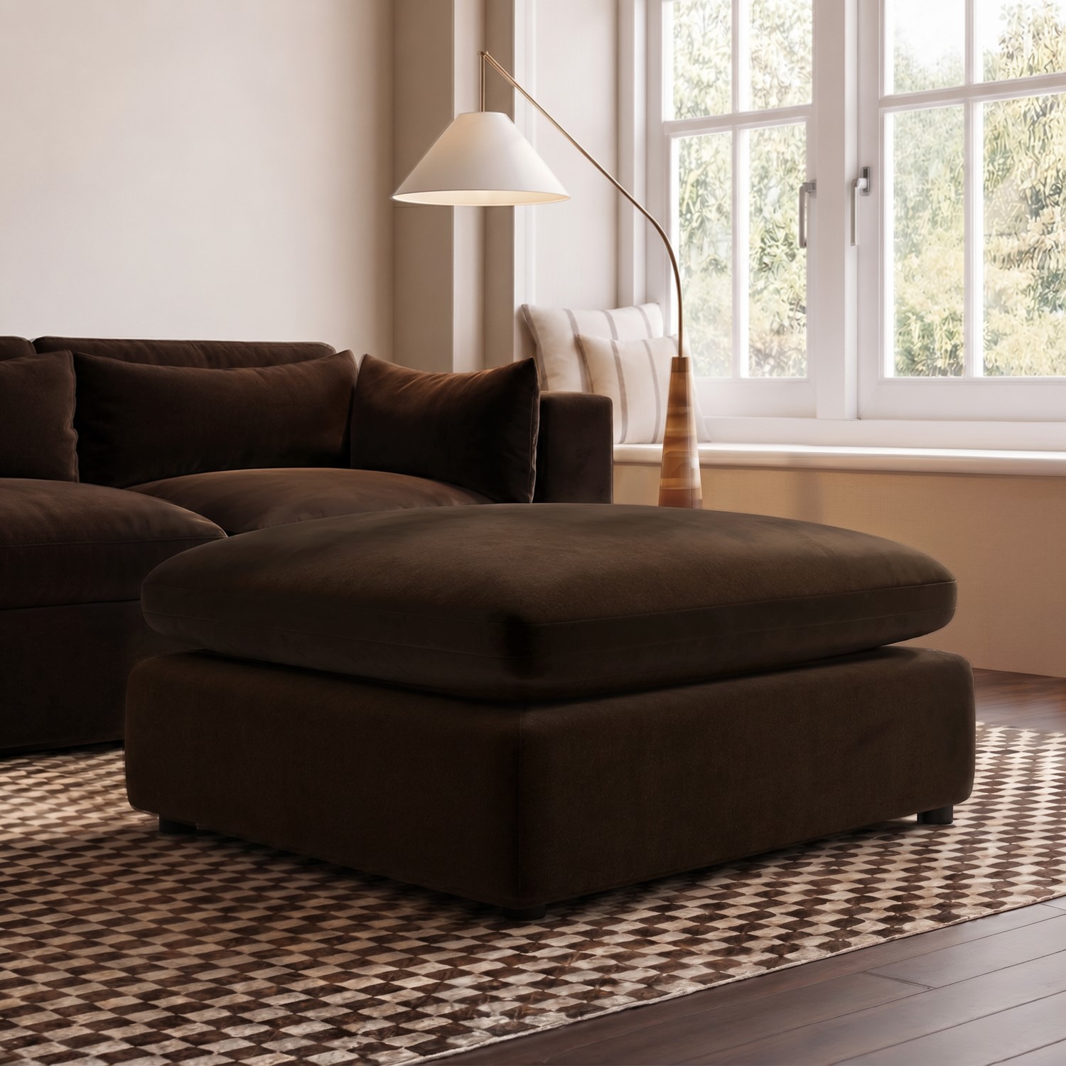 Chocolate Brown Velvet Footstool