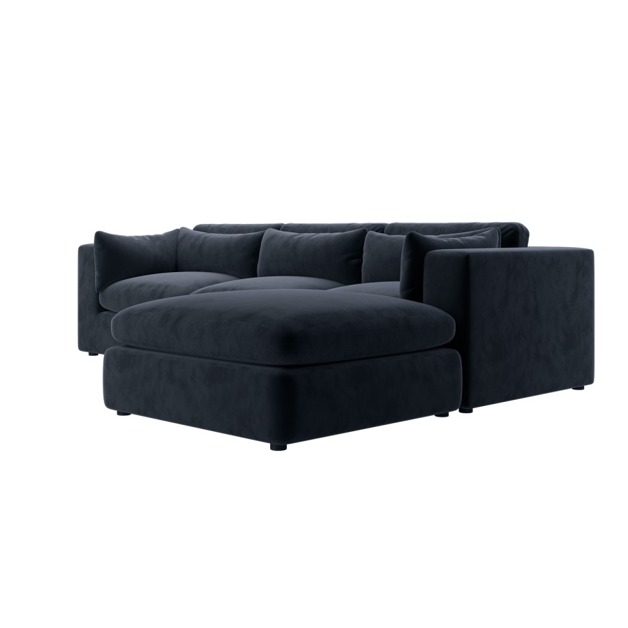 Large Charcoal Grey Velvet Reversible 4 Seater Chaise Corner Sofa - Hudson