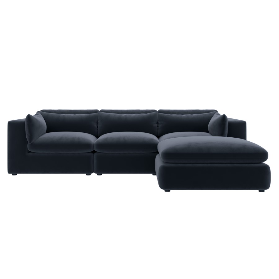 Large Charcoal Grey Velvet Reversible 4 Seater Chaise Corner Sofa - Hudson