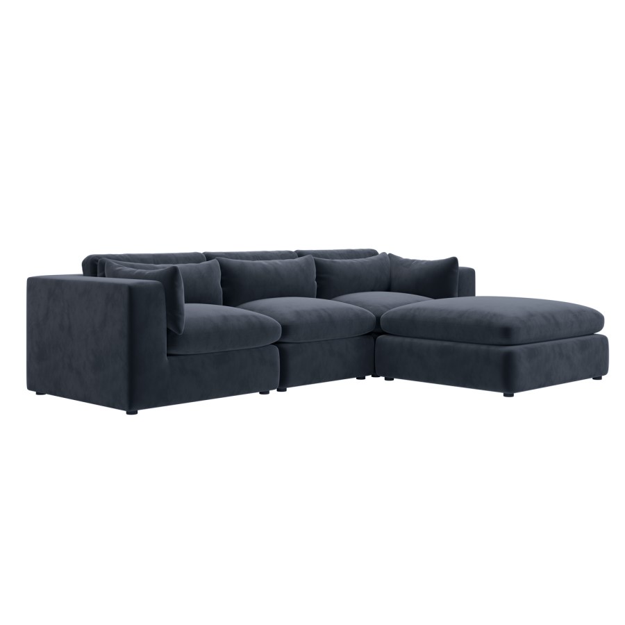Large Charcoal Grey Velvet Reversible 4 Seater Chaise Corner Sofa - Hudson