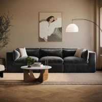 Large Charcoal Grey Velvet 4 Seater Sofa - Hudson
