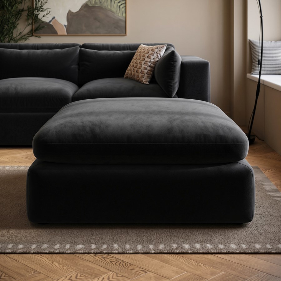 Charcoal Grey Velvet Foostool - Hudson