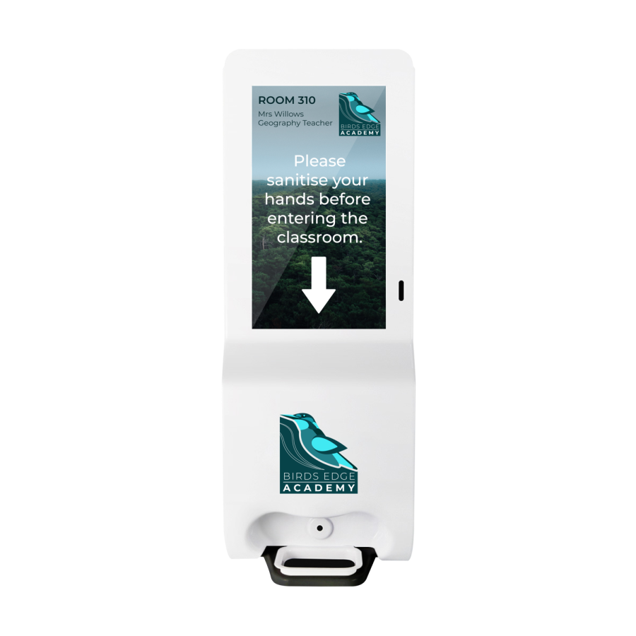 Hygiene Tech Floor Standing Digital signage screen with hand sanitiser - plug and play USB