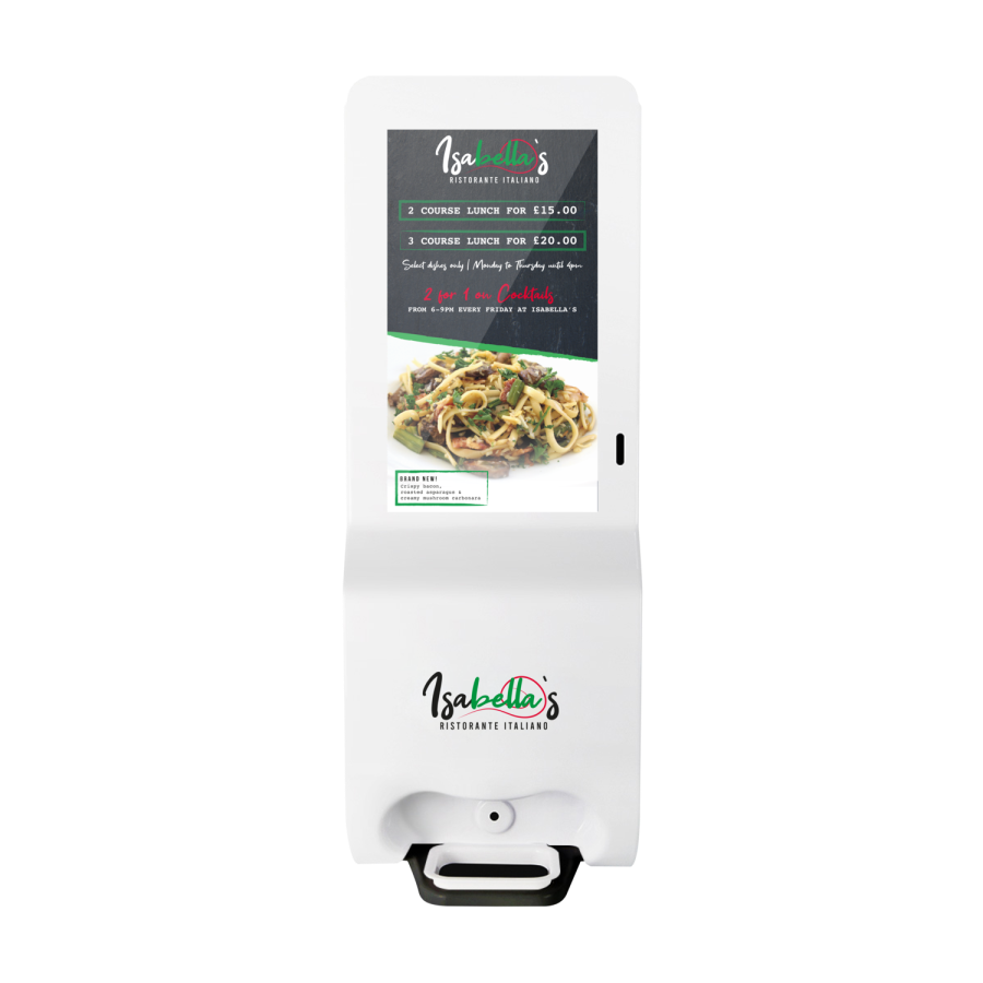 Hygiene Tech Floor Standing Digital signage screen with hand sanitiser - plug and play USB