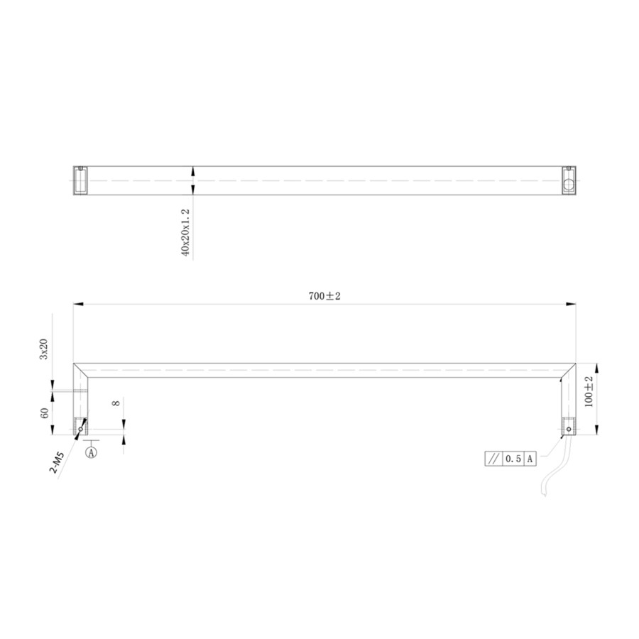 Square Single Bar Heated Towel Rail 19W - Burdock