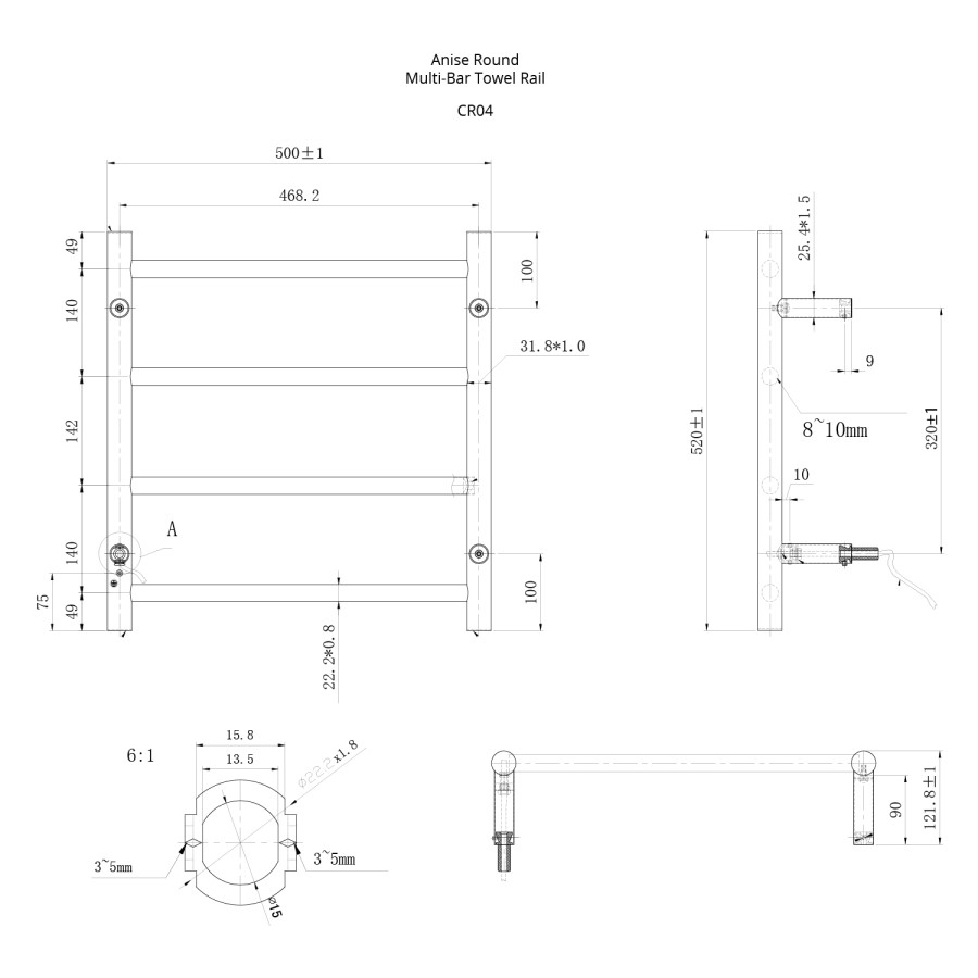 4 Bar Heated Ladder Towel Rail - Anise