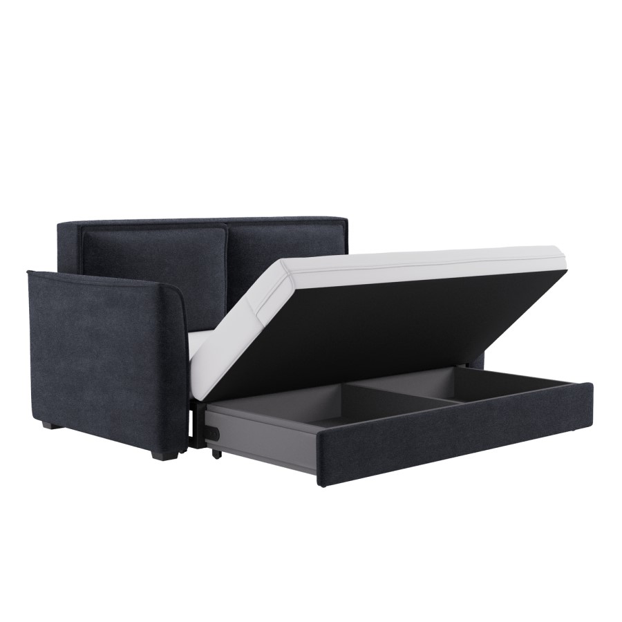 2 Seater Large Pull-Out Sofa Bed with Storage in Navy Chenille - Hunter