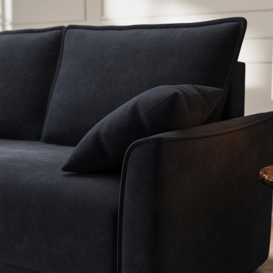 2 Seater Large Pull-Out Sofa Bed with Storage in Navy Chenille - Hunter