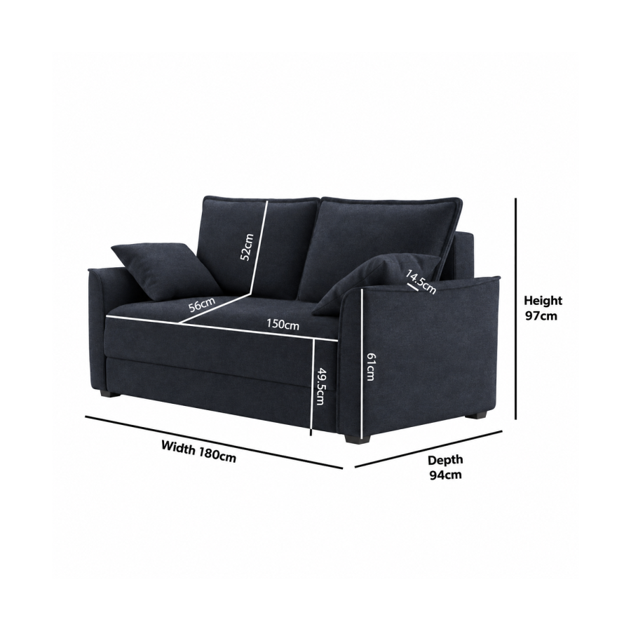 2 Seater Large Pull-Out Sofa Bed with Storage in Navy Chenille - Hunter