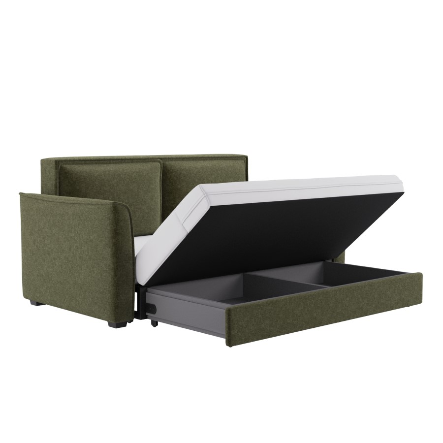 2 Seater Large Pull Out Sofa-Bed with Storage in Khaki Chenille - Hunter