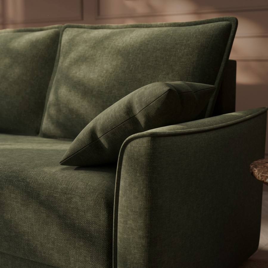 2 Seater Large Pull Out Sofa-Bed with Storage in Khaki Chenille - Hunter