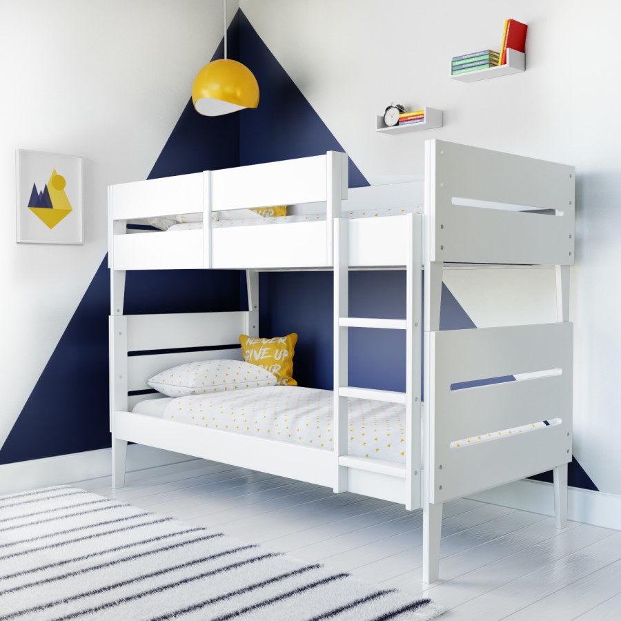 GRADE A1 - White Wooden Bunk Bed with Ladder - Hugo
