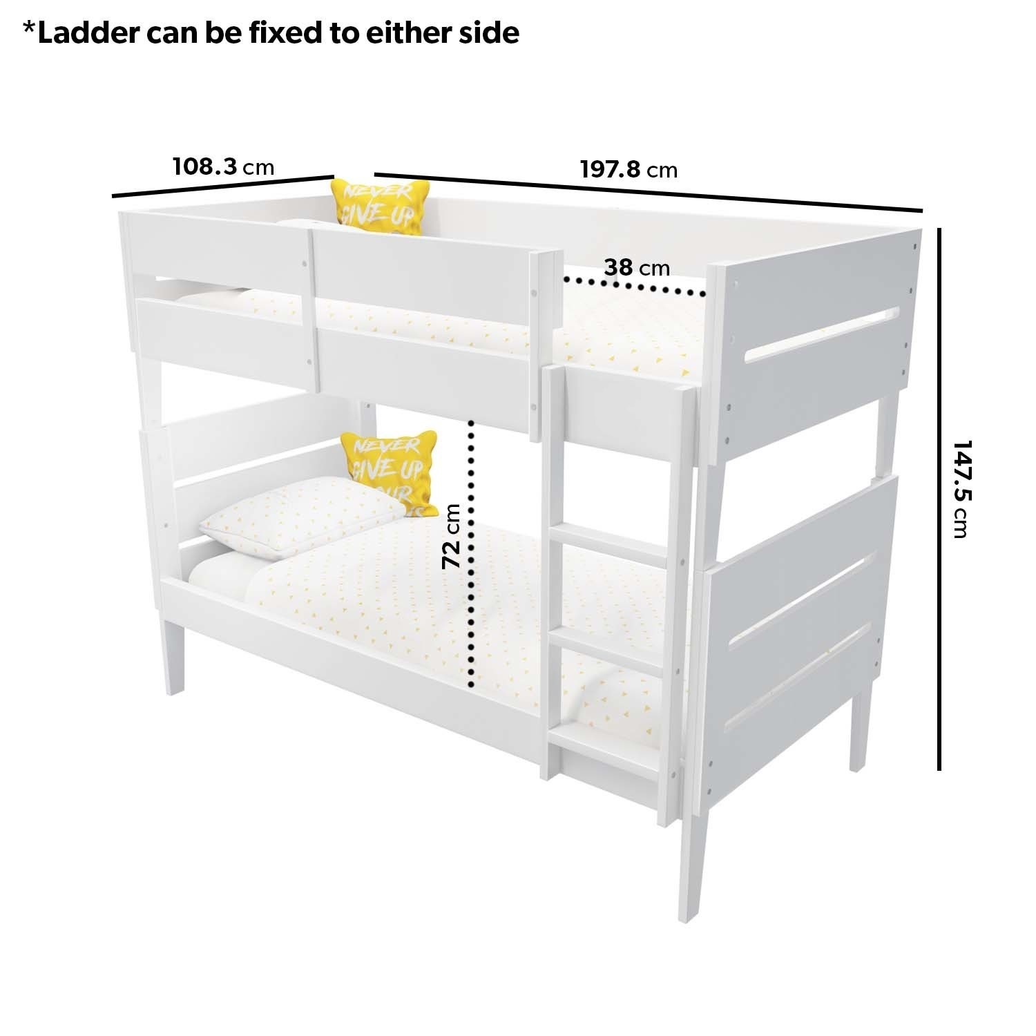 White Wooden Bunk Bed With Ladder, White Wooden Bunk Beds