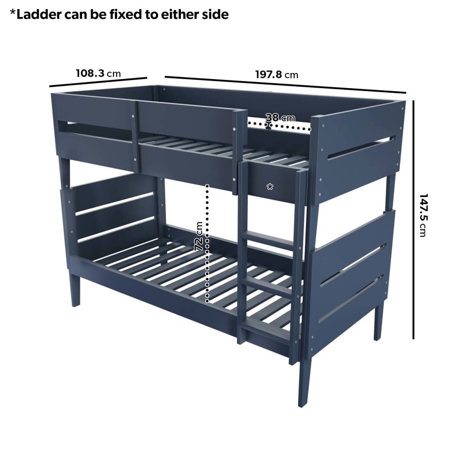 GRADE A2 - Navy Blue Wooden Detachable Bunk Bed - Hugo